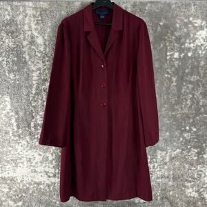 Venezia Size 16 Notched Trench Overcoat Notched Button Burgundy Long Sleeve